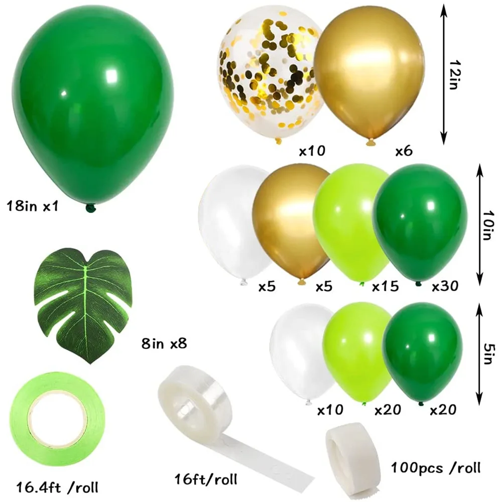 Green Jungle Theme Metallic Balloon Set Kids Birthday Wedding Party Decoration Latex Balloon Set