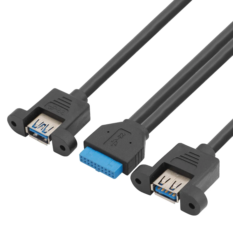 Dual USB 3.0 A Female to Motherboard 90 degree IDC 20pin Adapter Cable with screw