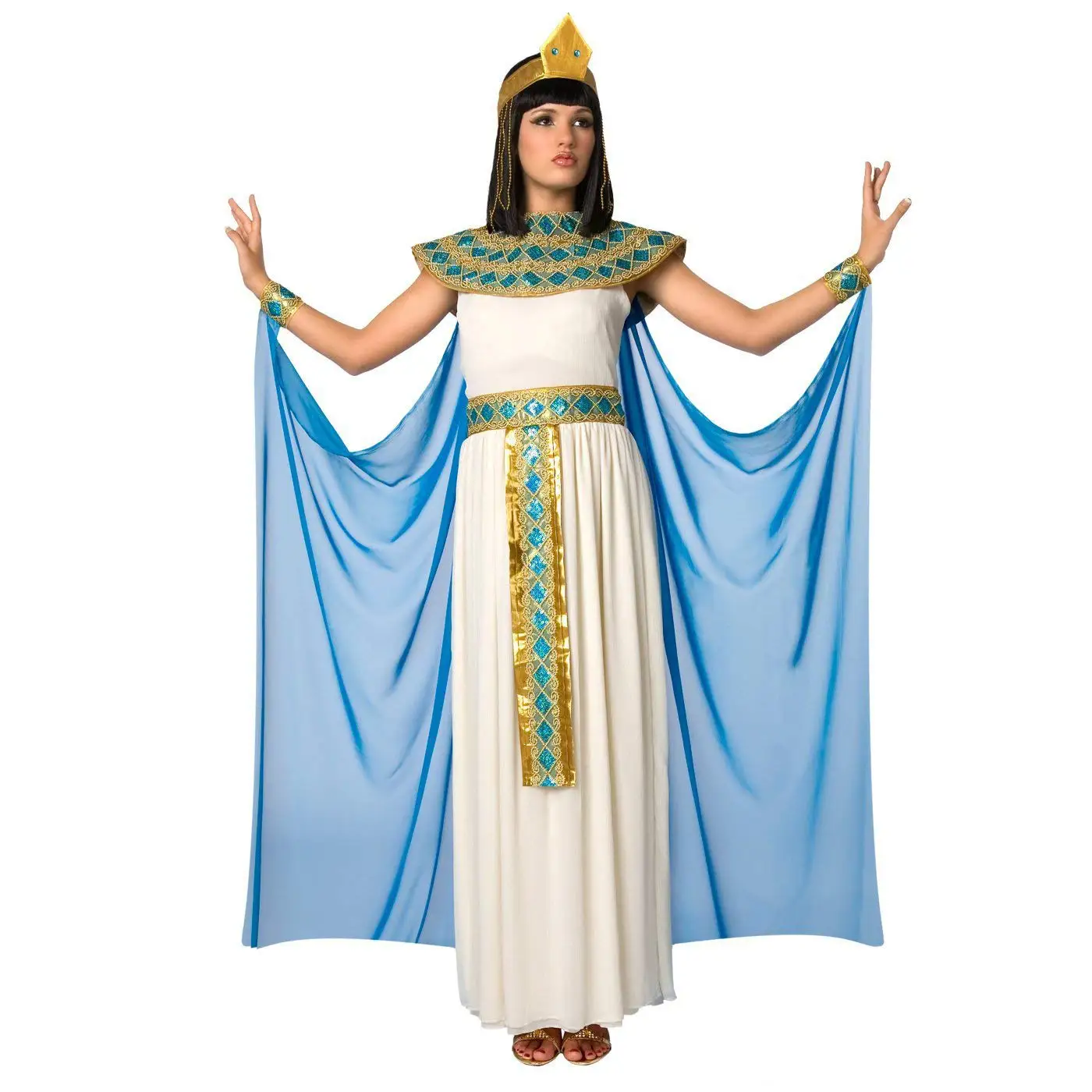 Halloween Party Dress Up Cosplay Costume Adult Blue Cleopatra Costume Ancient Egypt Egyptian Princess Dress for Women X-Large