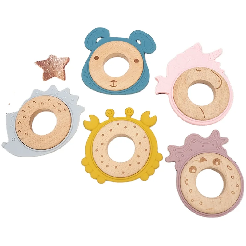 New Design Silicone Wood Baby Unicorn Teether Baby Soft Teether Toy