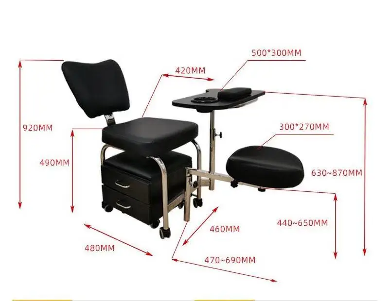 Modern Pedicure Nail Table Manicure Chair in Black White Pink with Movable Stool for Barbershop