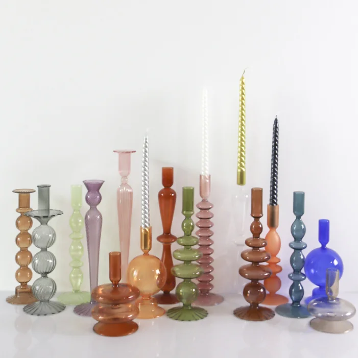 Newest Cheap Nordic Luxury Slim Candle Stick Holder Long Stem Glass Candle Holder