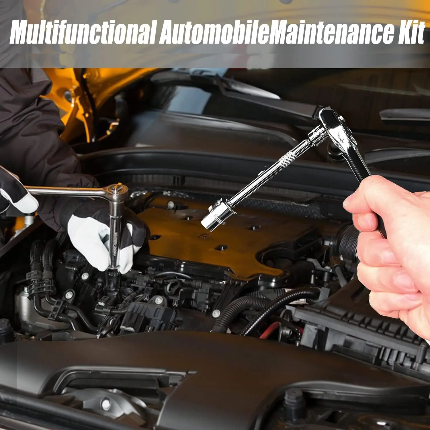 46Pcs Socket Set - 1/4 inch Drive Socket Ratchet Wrench Set Mechanic Tools Kit for Automotive Repair