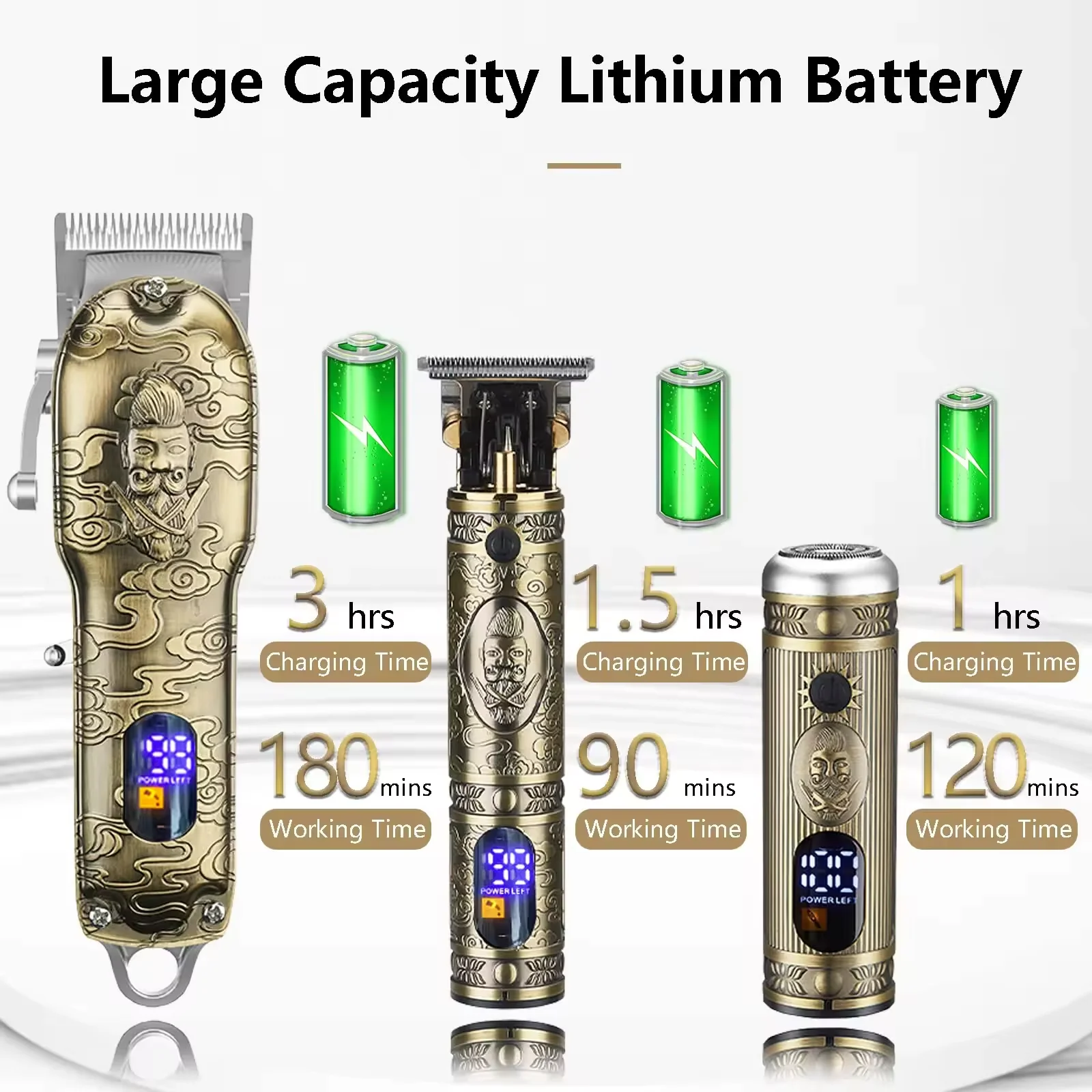 Professional Rechargeable Electric Replacement Blade Men Barber Machine Hair Trimmers Clippers Set Gold Stainless Steel 3 Hours