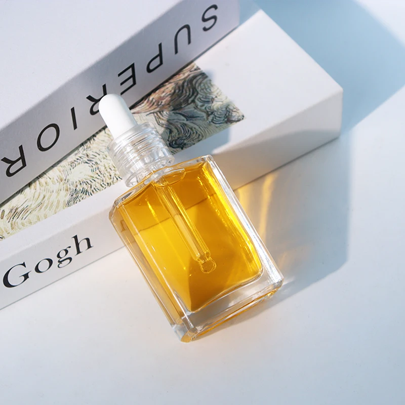 Rectangle Clear Glass Pipette Serum Bottles 15ml 30ml 100ml Essential Oil Square Glass Dropper Bottles with Pipette