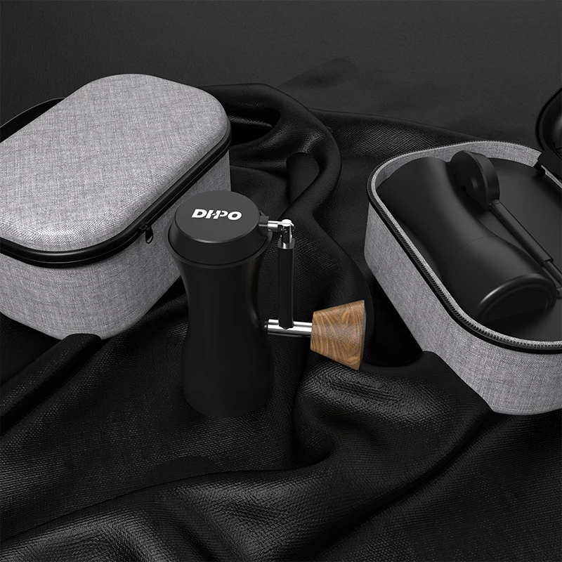 DHPO Portable Aluminum Alloy Black  Stainless Steel Burr Mill Custom Manual Coffee Grinder Hand Crank Coffee Grinder For Sale