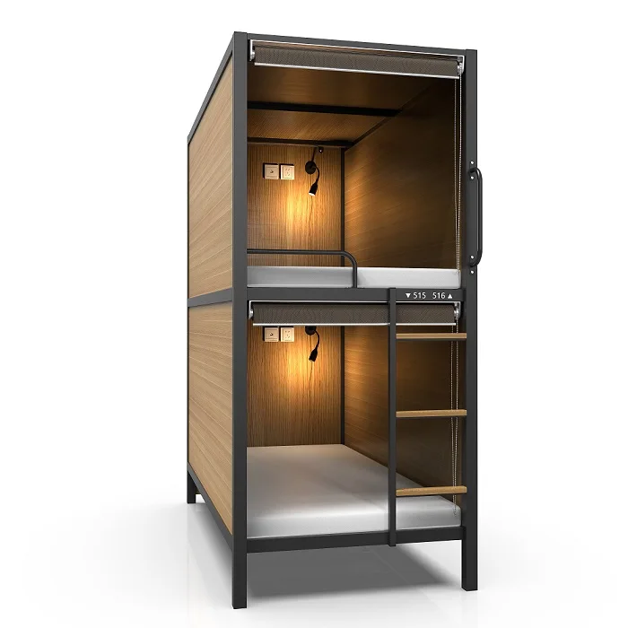 Wooden Modern Hotel and hostel metal sleeping pod box capsule Bunk Bed for Hostels and hotel