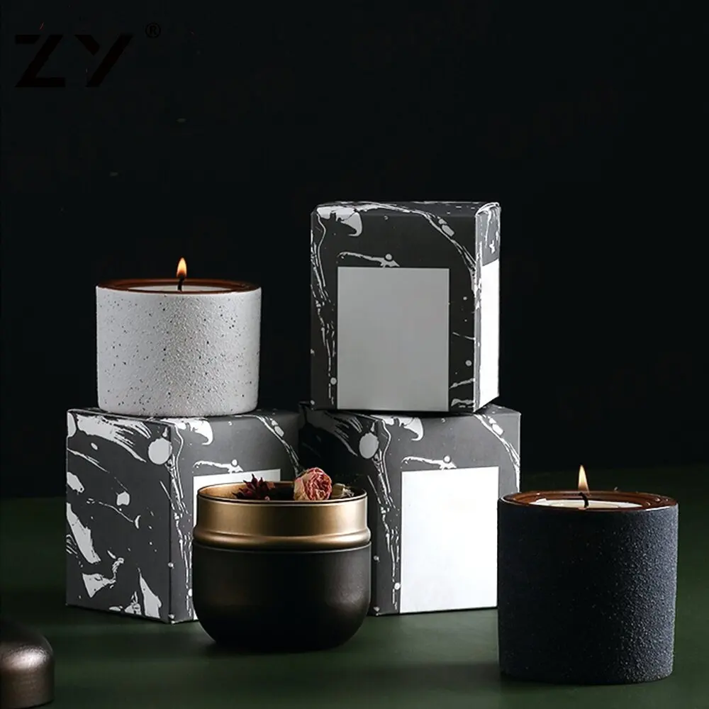 Color Candle Jar Cement Candle Jar Concrete Candle Jars With Lid And Boxes Packaging