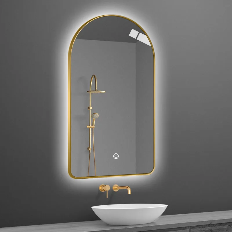Aluminum alloy frame Arch small LED mirror touch screen led Light bath smart mirror intelligent wall mounted mirror with Antifog