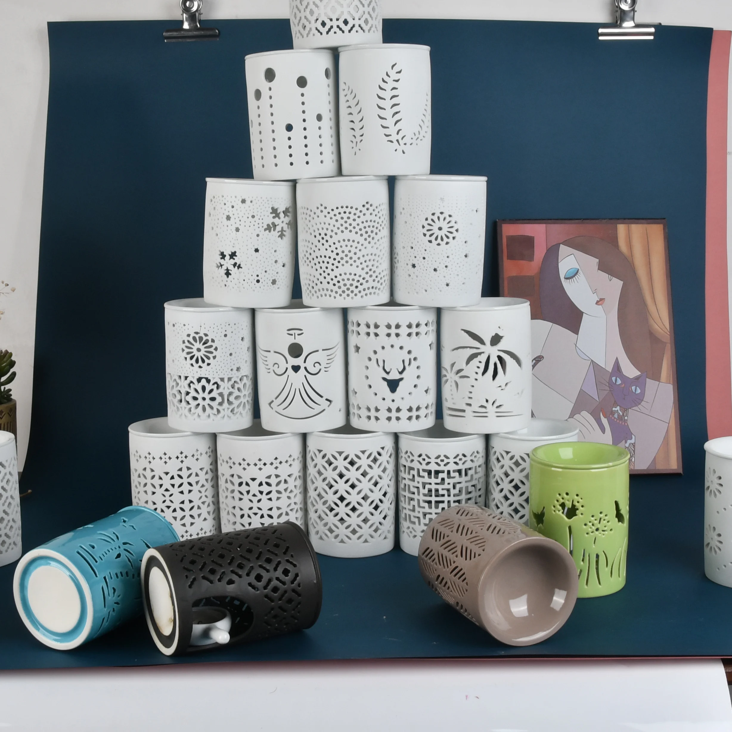 Home hotel decoration oil burner aromatherapy candle wax melter white christmas ceramic house