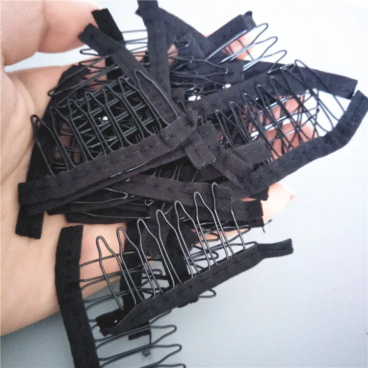 black cloth 100 pieces/lot wig accesseries tools 7-teeth black cloth wig comb clips for wigs