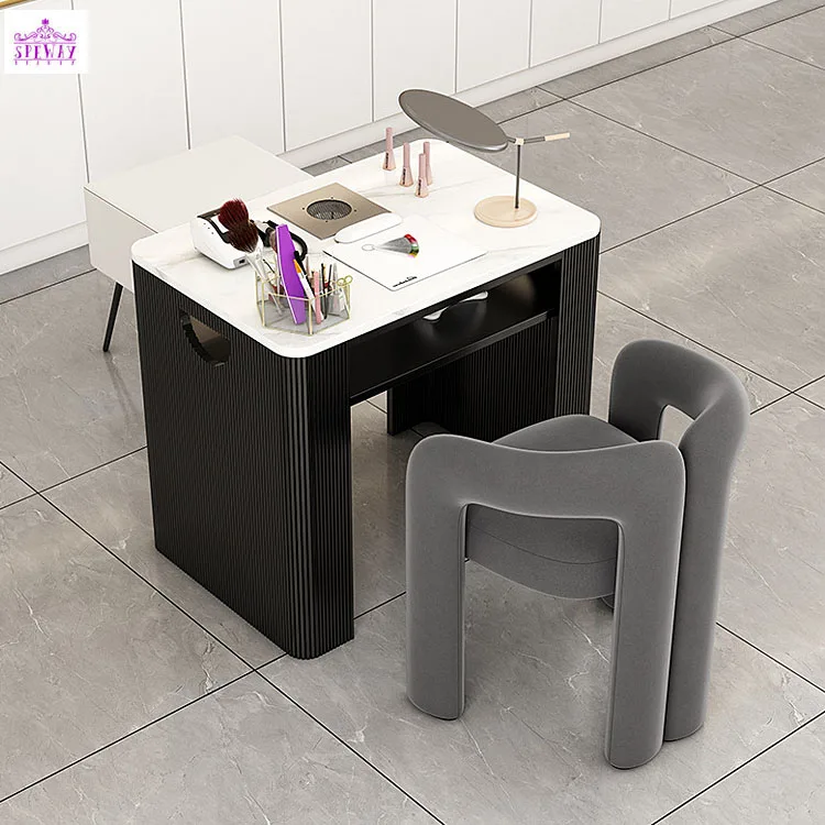 Wholesale luxury nail table furniture equipment single double nail table and chair set with nail lamp, vacuum cleaner