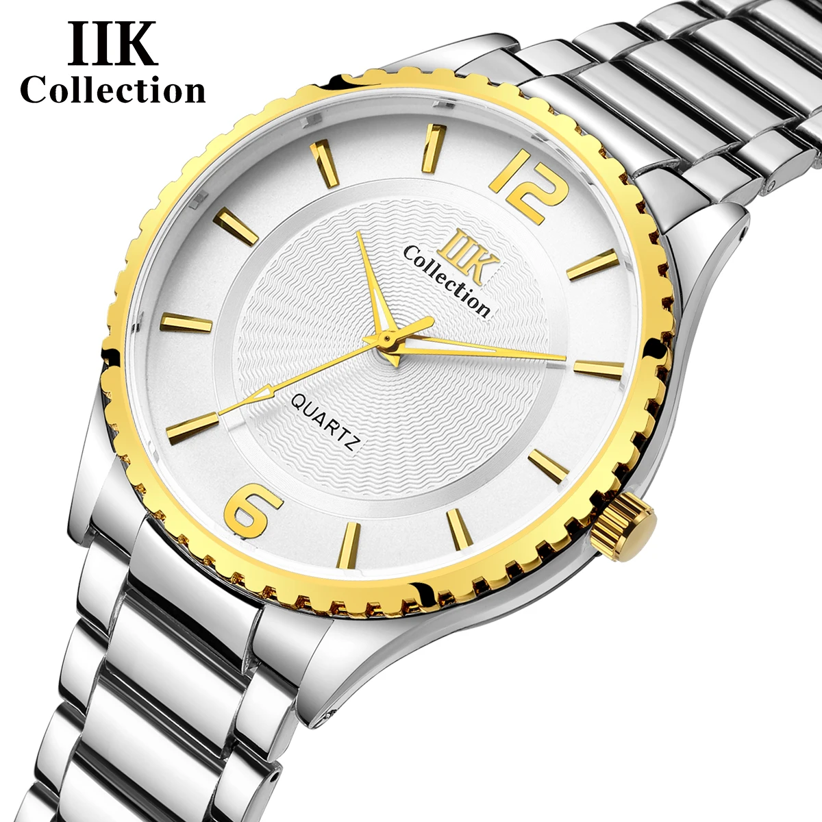 IIK 1343 Gold Factory Direct Mens Fashion Unique Simple Waterproof Quartz Wrist Watch For Men