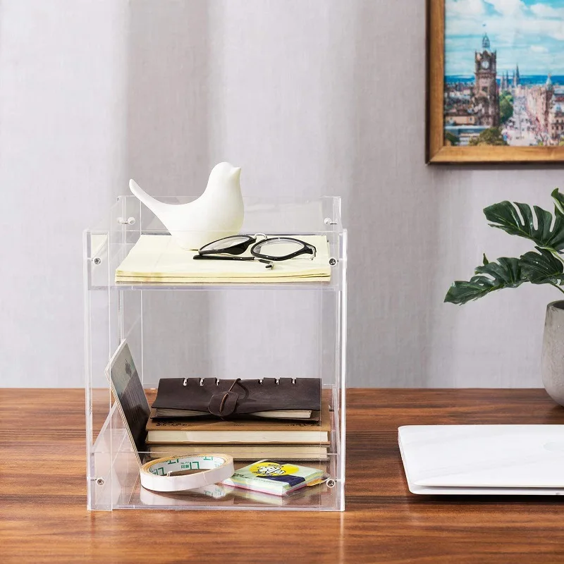AC0014 Clear Acrylic Book Rack File Folder Rack for Document Paper Letter Book Envelope Laptop Organizer