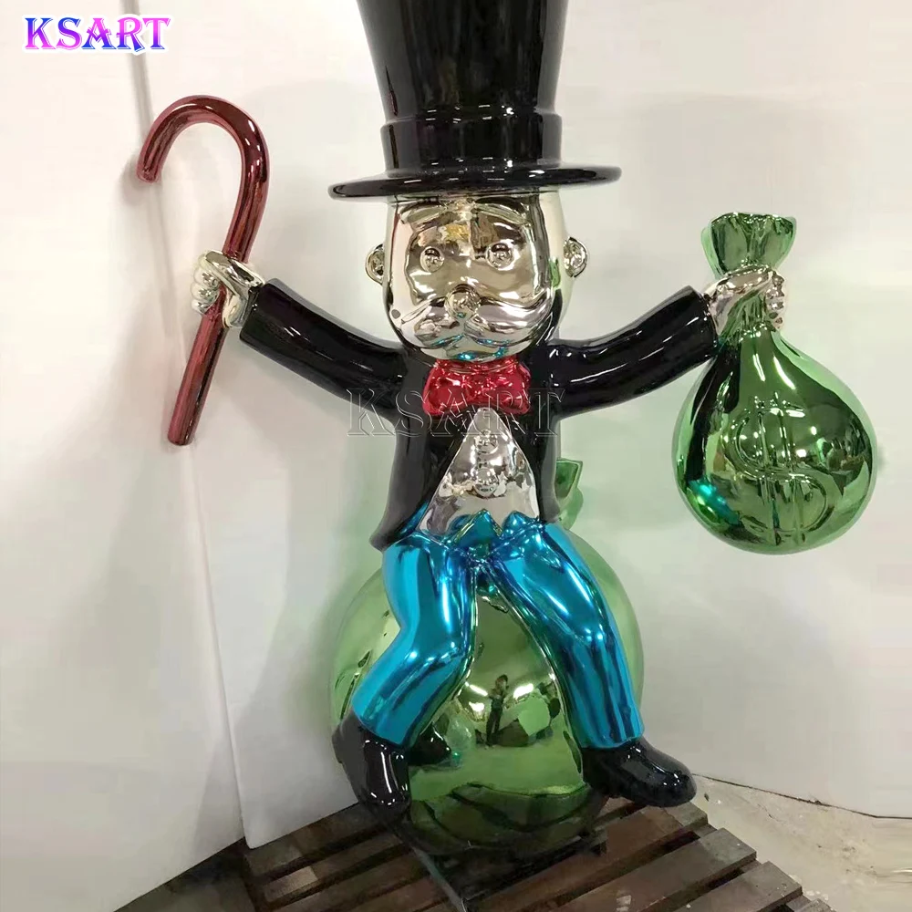 Monopoly resin statue custom chrome plated color cartoon duck sculpture art gallery