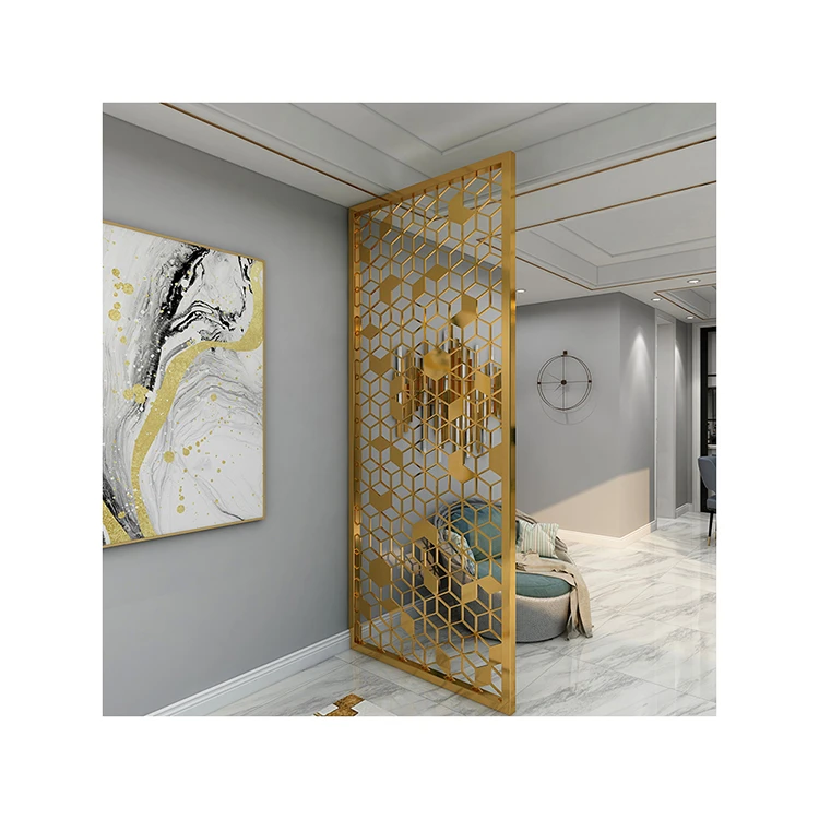 In house designs Foshan custom decorative gold metal folding screen room divider portable partition wall