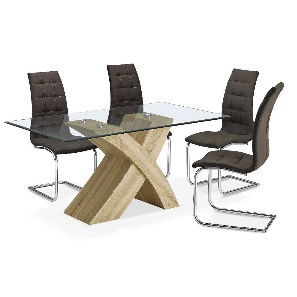 Character Designs Luxury Modern Wood Legs Rectangular Glass Top Dining Tables