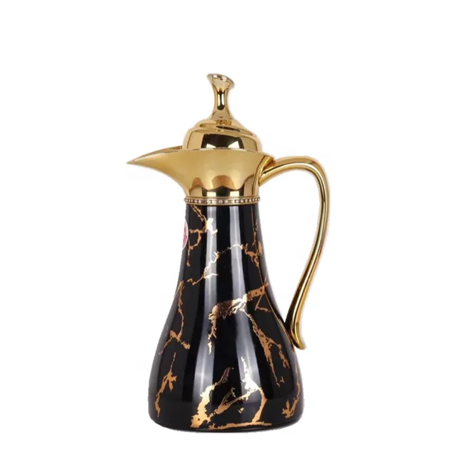 golden brass arabic coffee pot pink glass inner vacuum flask luxury style 1L sublimation