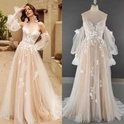 2220 # Boho пышные рукава аппликация кружева без бретелек свадебное платье большого размера женское свадебное платье обручальное вечернее платье