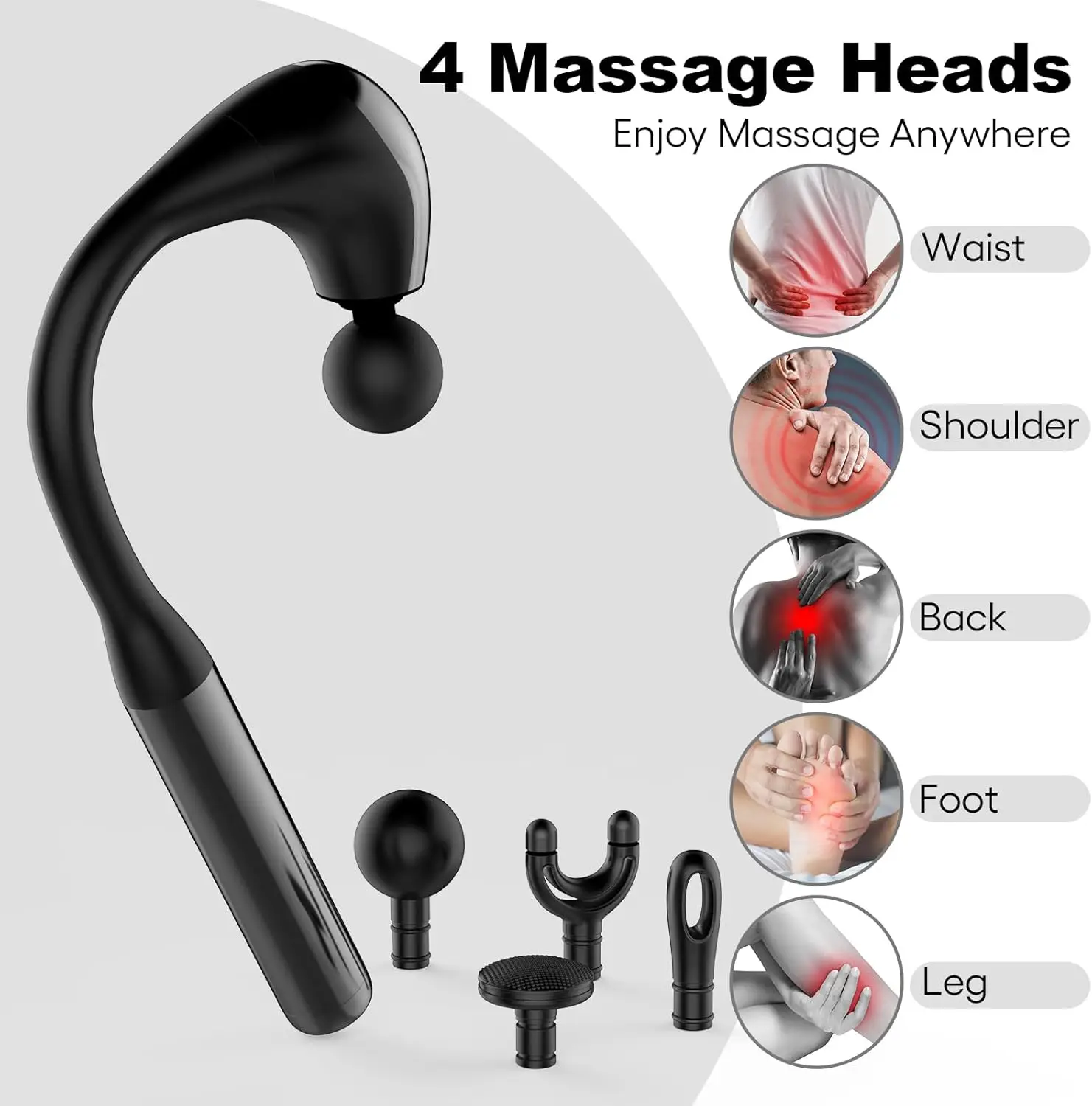 Powerful Massage Gun with Extended Handle, U-Shaped Back Massager for Pain Relief Deep Tissue Body Massager for Shoulder, Leg