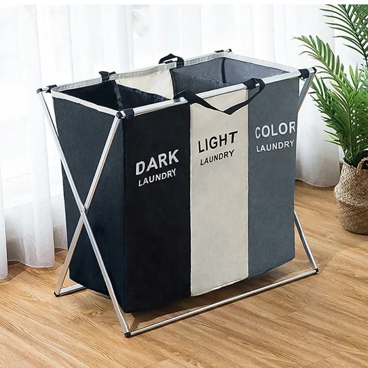 Foryoudecor 3pcs Oxford Fabric Laundry Bag Waterproof Foldable Landry Hamper Laundry Basket 3 Compartments