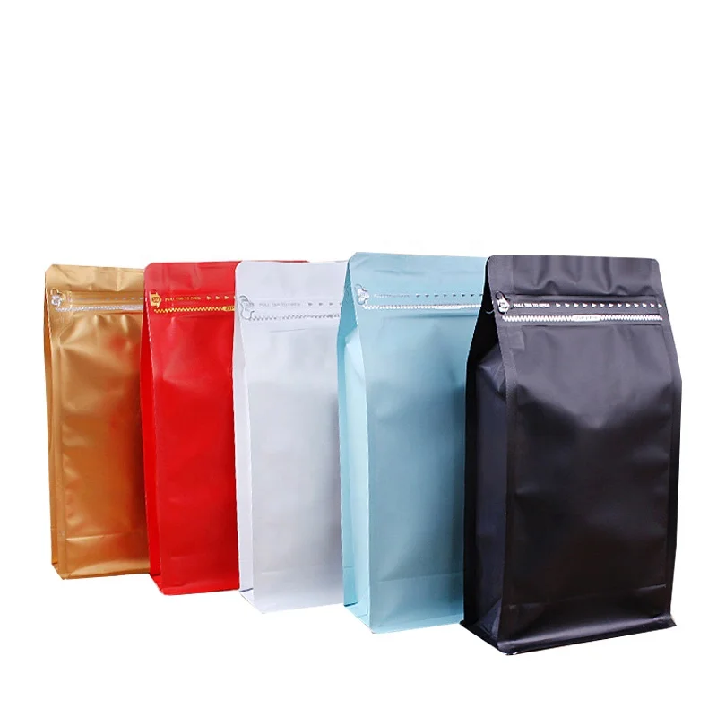 Custom China Factory Wholesale Square Flat Bottom Coffee Beans Bag with Valve Zipper Lock Packaging for Food Use