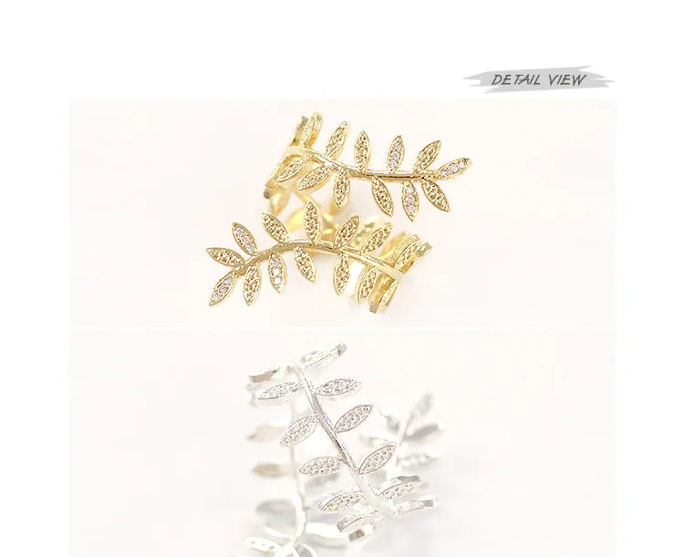 925 Sterling Silver Ring leaf inlaid diamond opening Korean sterling silver jewelry adjustable in two colors