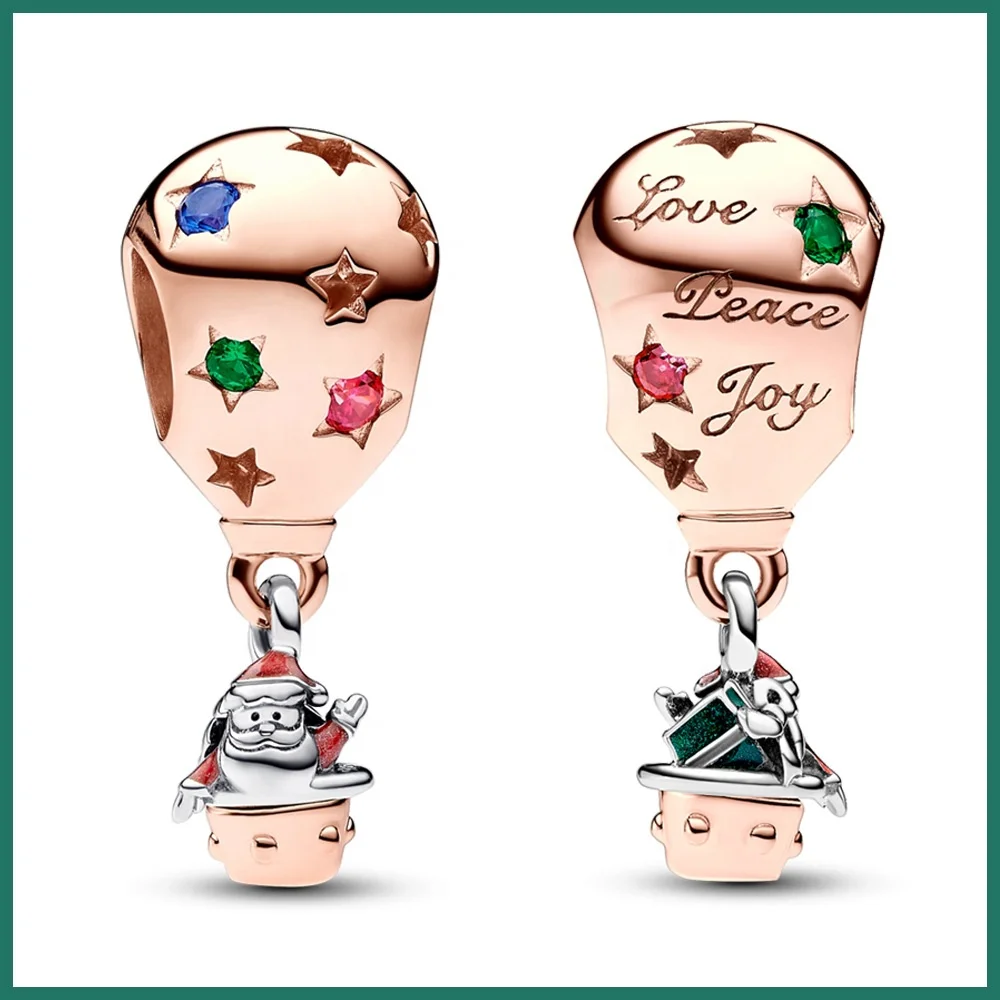 Fashionable Cooper Material Rose Gold Plated Santa Claus Air Balloon Pendant Beaded Bracelet DIY Accessories