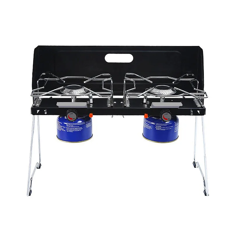 Camping Outdoor Double-head Windproof Portable Folding Barbecue Cassette Stove
