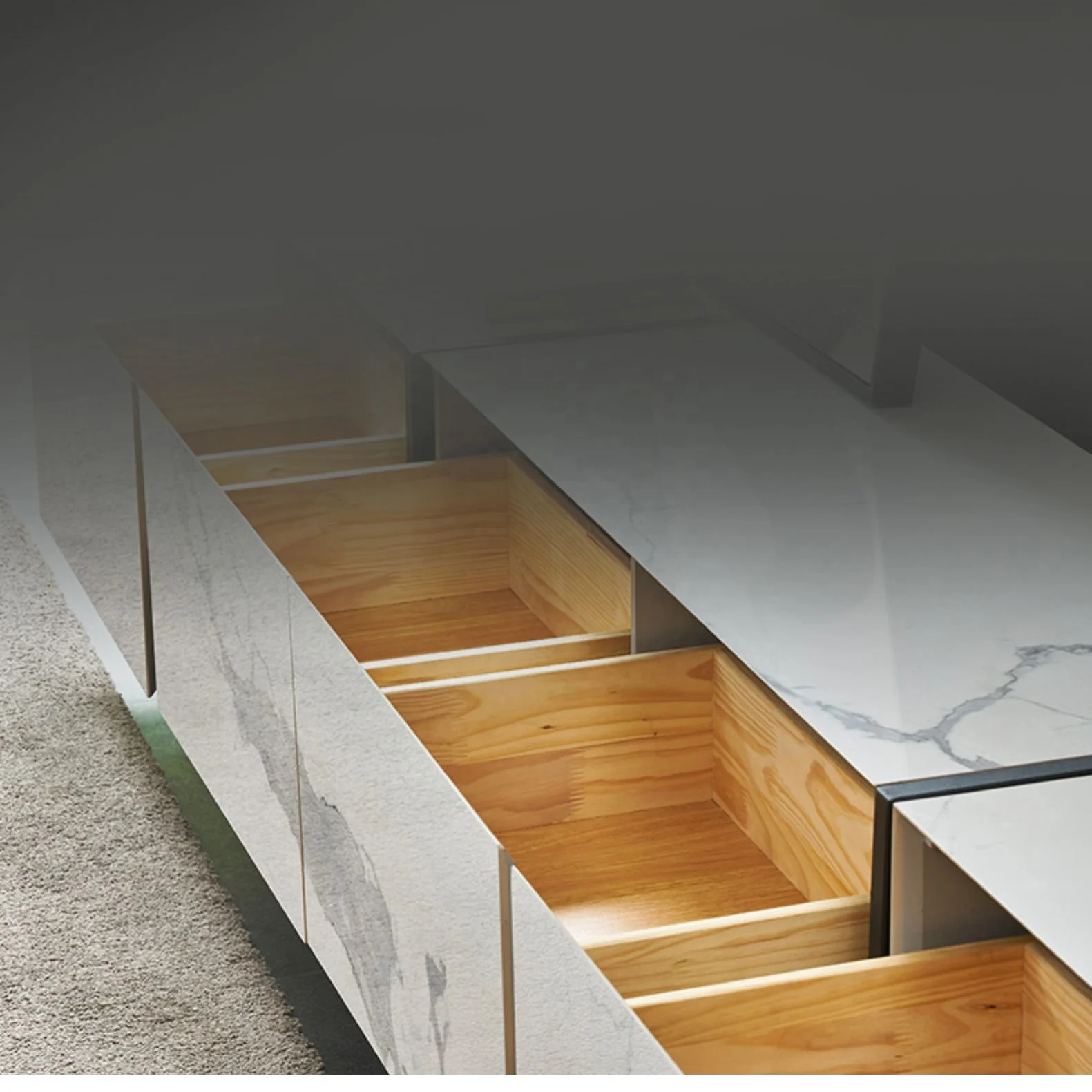 Современная мебель для гостиной белый цвет каменная столешница из массива дерева подставка телевизора набор кофейного столика