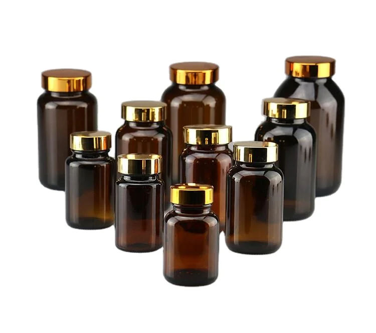 Amber Glass Medical Screw-Top Packer Bottles Wide Mouth Container Jars for Tablet