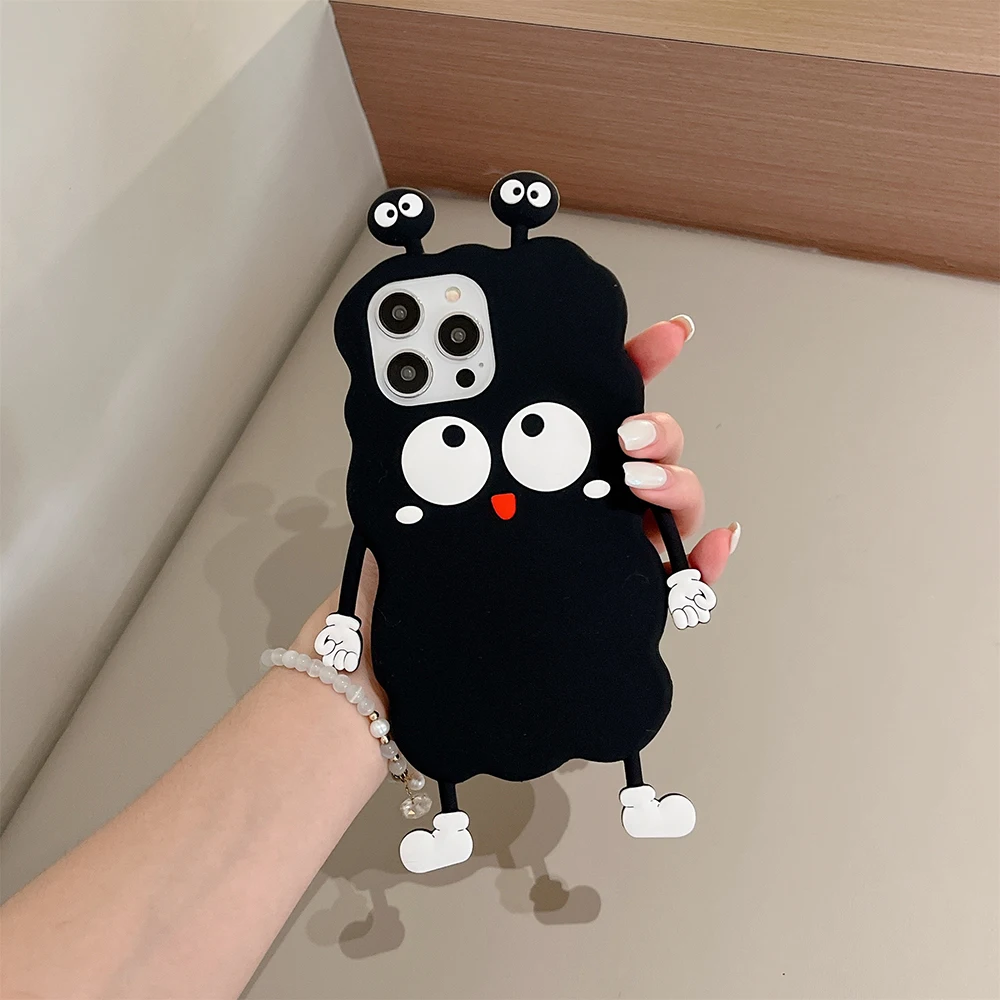 3d cute cartoon coal ball doll designs pattern mobile phone silicone case cover for iPhone 14 13 12 Pro Max silicon case cover