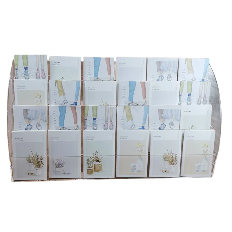 Detachable clear acrylic notebook display rack with tiered shelves for notebooks,comic books,postcard countertop display