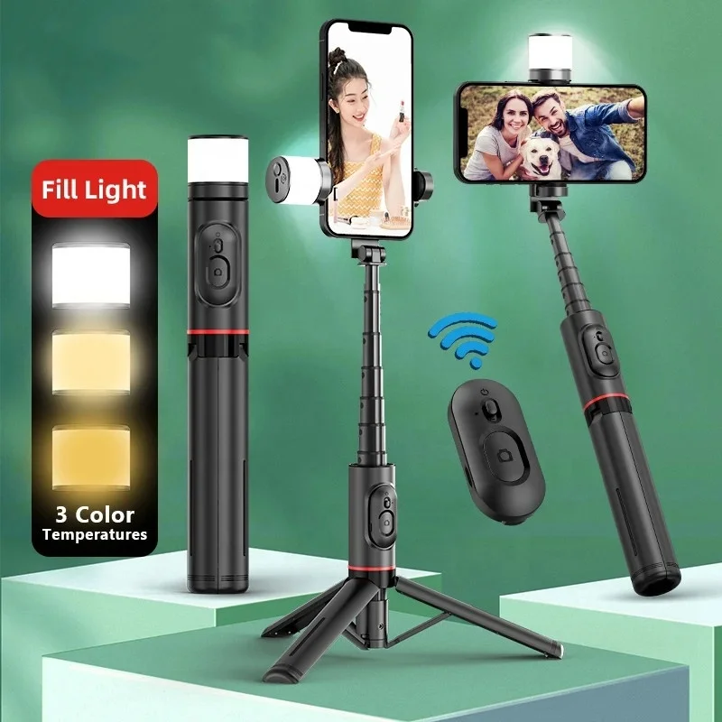 Dodoup Q12S Multi-Function Rotating Fill Light Bluetooth Selfie Stick Tripod with Built-in Tripod Stand for Live Streaming