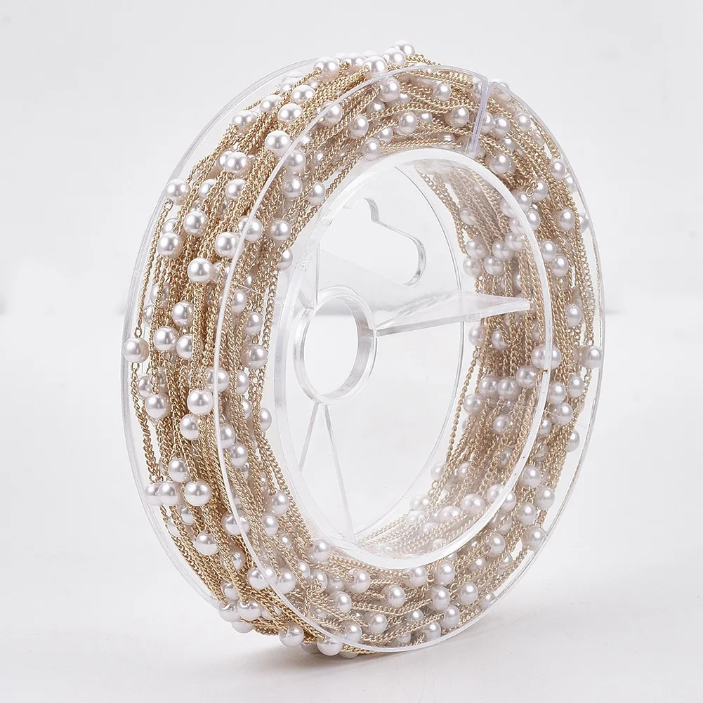 12 meter / roll diy Bracelet Necklace  chain with  White 4mm   ABS Round Bead Twisted Chain Copper Chain