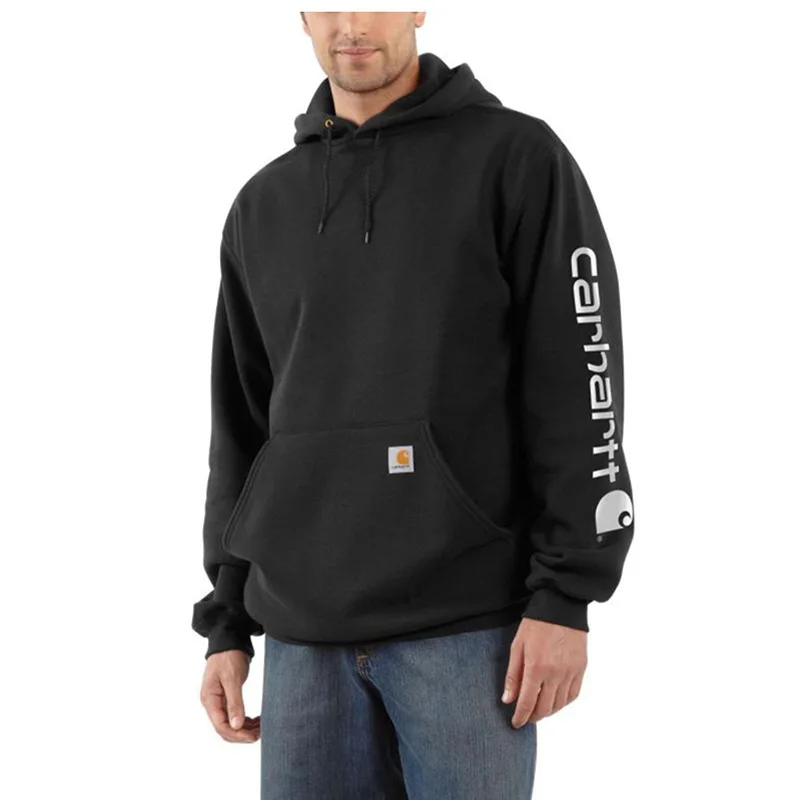 Sweatshirts men custom logo warm winter tracksuits wholesale printing basic fashion casual plain cotton pullover black hoodie