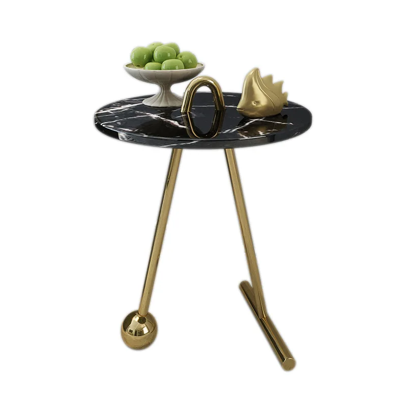 Living Room Marble Coffee Table Simple Modern Hotel round Tea Table Flower Fashion Iron Side Table