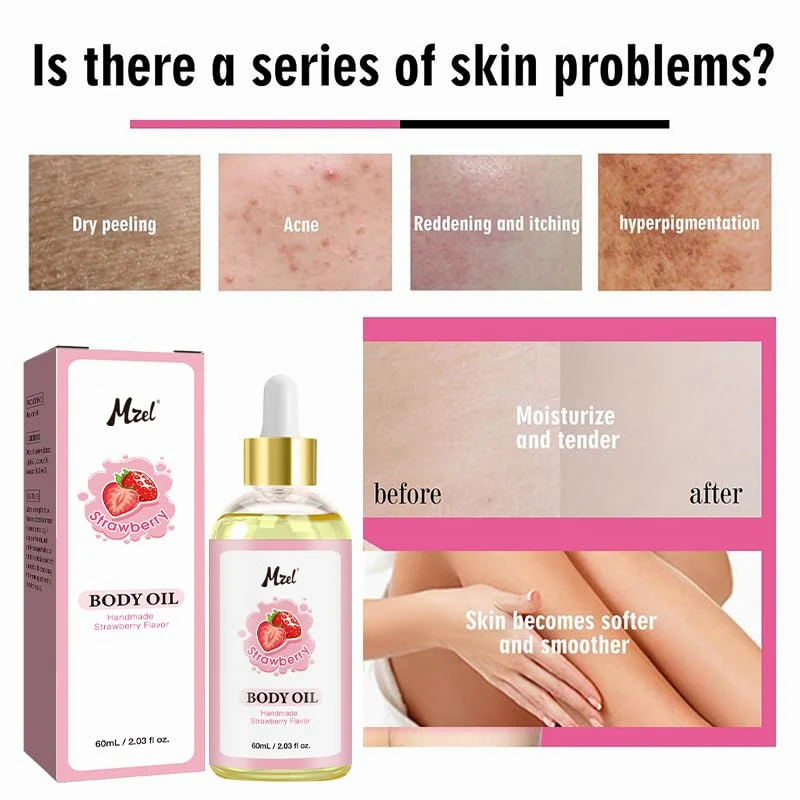 Private Label Pure Natural Body Juice Oil Strawberry Flavor Body Oil Moisturizing Skin for All Skin Types