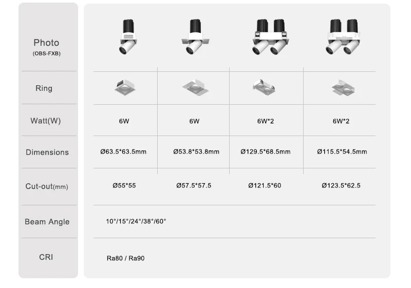 OBALS Grille ceiling lamp led adjustable downlight round 2*7w 12w deep recessed led downlight double head rectangular spot light