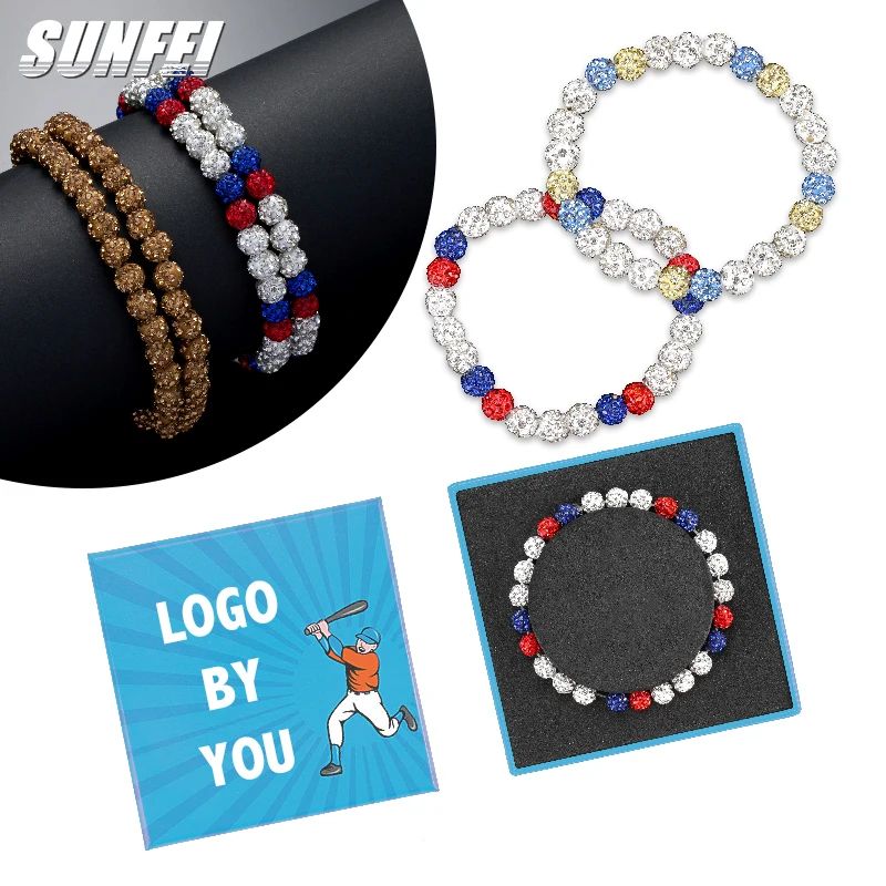 sunfei colorful Philadelphia Baseball Bead Bracelets Charm Baseball Rhinestone Bracelets hockey Rhinestone Disco Ball bracelet