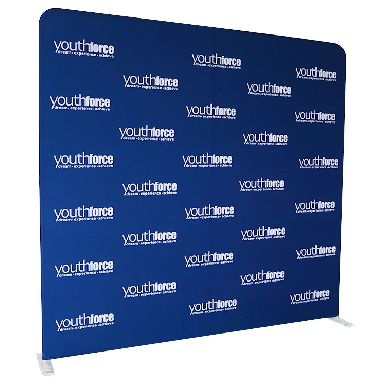Tradeshow expo 10ft 8ft aluminum tube stretch fabric step and repeat banner display custom backdrop with logo