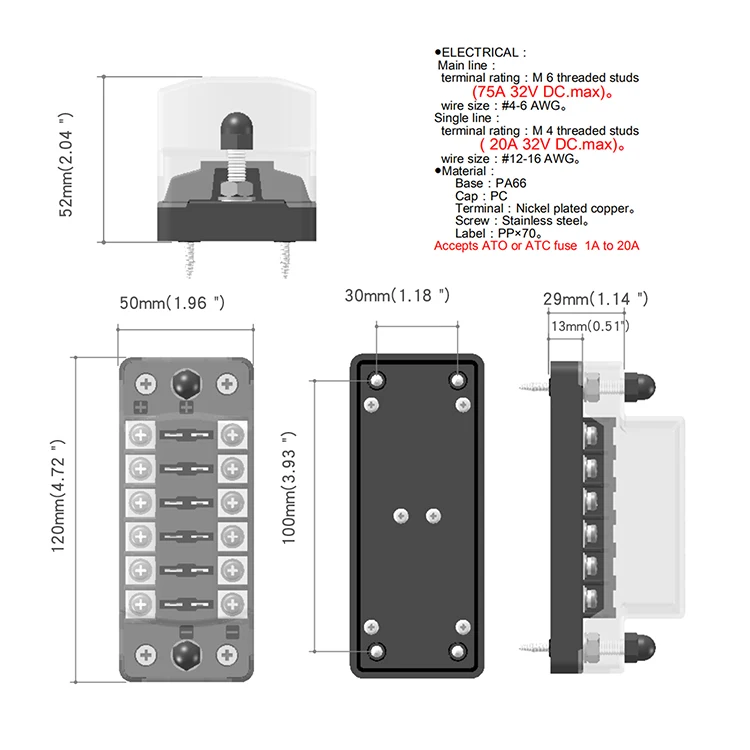 Car Truck RV Universal Independent Positive And Negative Electrodes Multiway Circuit Car Fuse Box With Led