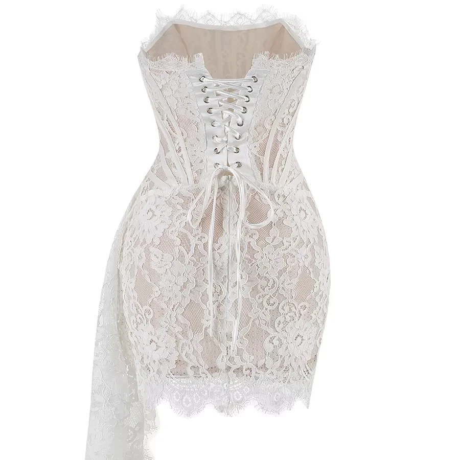 Wholesale Women Clothing Manufacturer Evening Elegance Sweetheart Sheer Lace Party Dresses