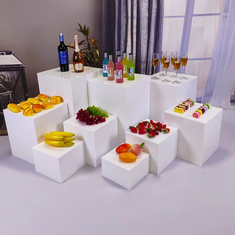 9pcs Buffet Nesting Risers White Cube Acrylic Display For Catering Dessert Acrylic Food Riser Stand