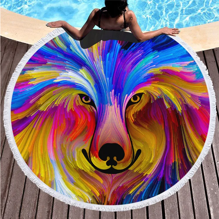 Factory Direct Round Printed Beach Towel Microfiber Plus Tassel Feel Soft Customizable Logo