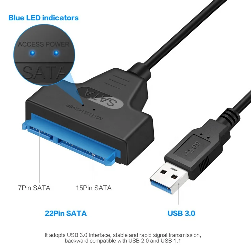 USB 3.0 SATA Hard Drive Adapter Cable, SATA to USB Adapter Cable for 2.5 inch SSD & HDD, Support UASP