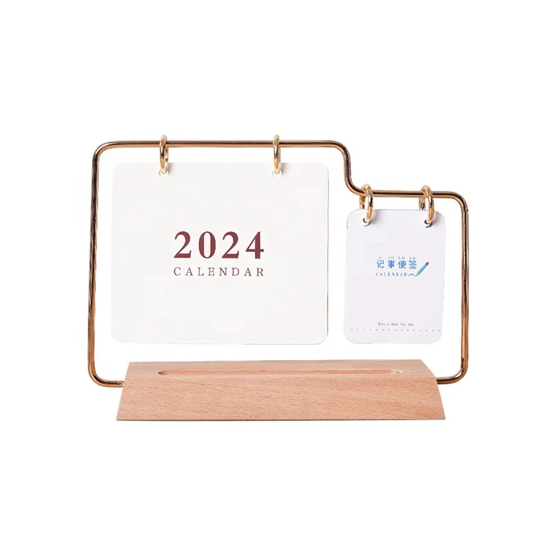 Custom Logo Desktop Reusable Table creative Desk Calendar 2023 2024 Diy Wood Base Desk Flip Daily Calendar  For Home Decoration