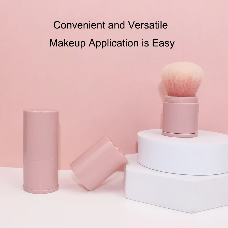 OEM Custom Logo Vegan Small Pink Empty Blush Stick Containers Single Acrylic Handle Mini Wine Blush Rose Power Makeup Brush Set