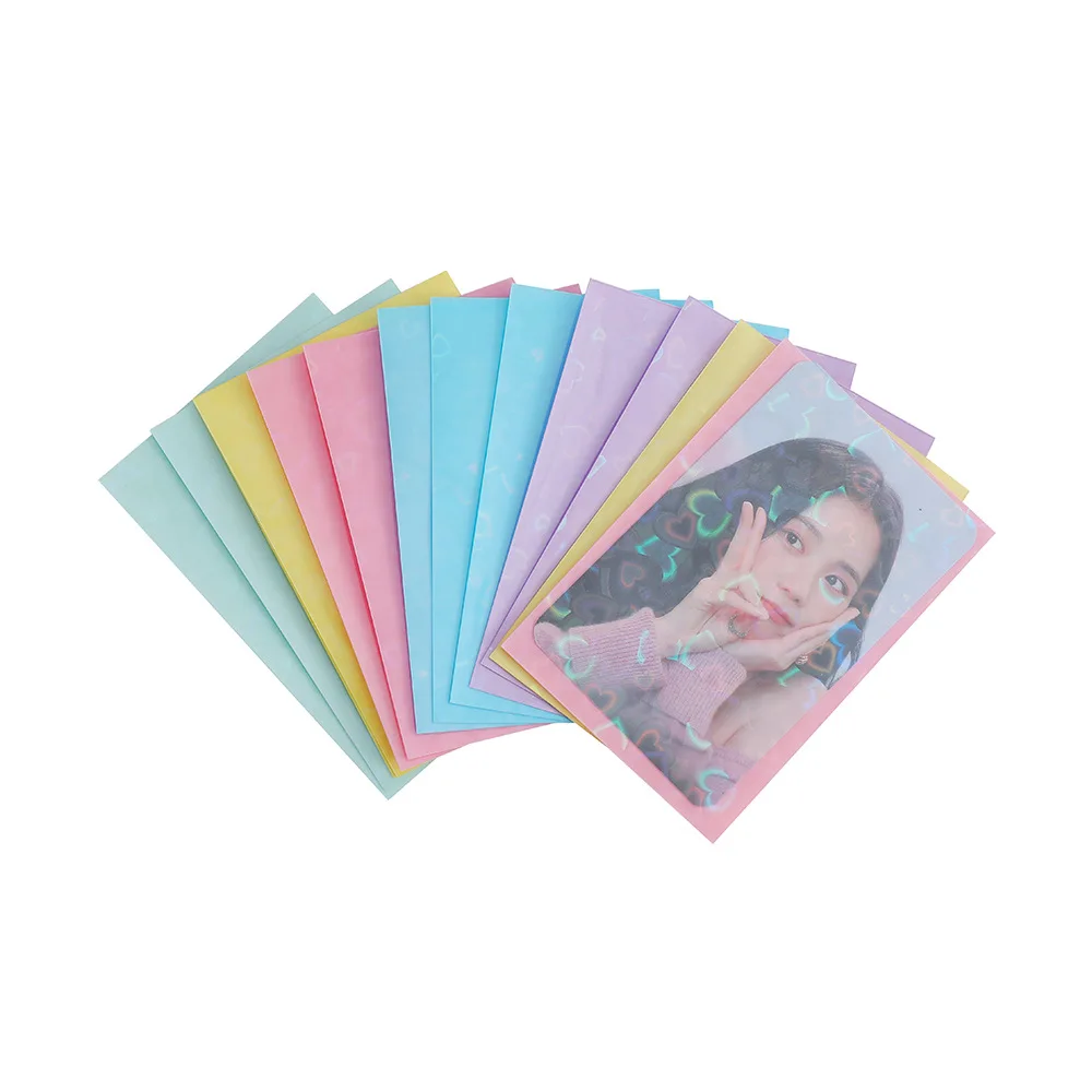 Kpop Card Protective Sleeve  20C Thick Holographic Heart Effect PP Card Holder for 60*90MM Card