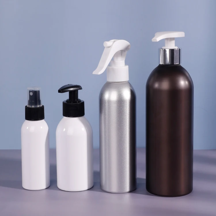Free Sample Black Custom Logo Shiny Silver Aluminum Bottle 250 ml,120ml Lotion Spray Aluminum Bottle With Cap